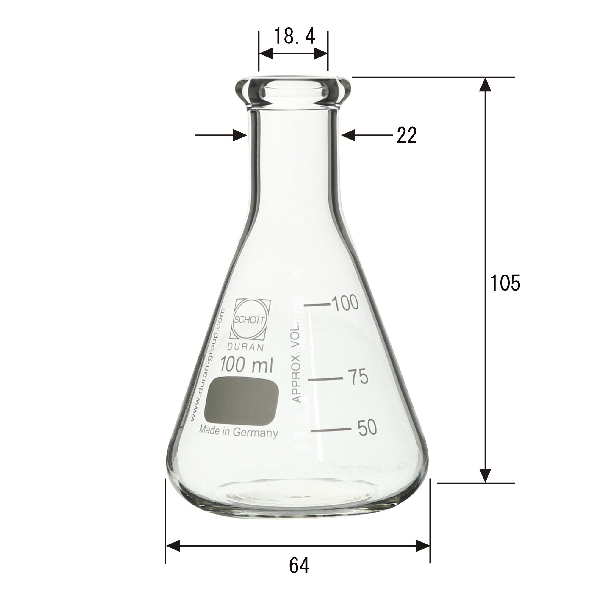 スーパー肉厚三角フラスコ 細口 100mL