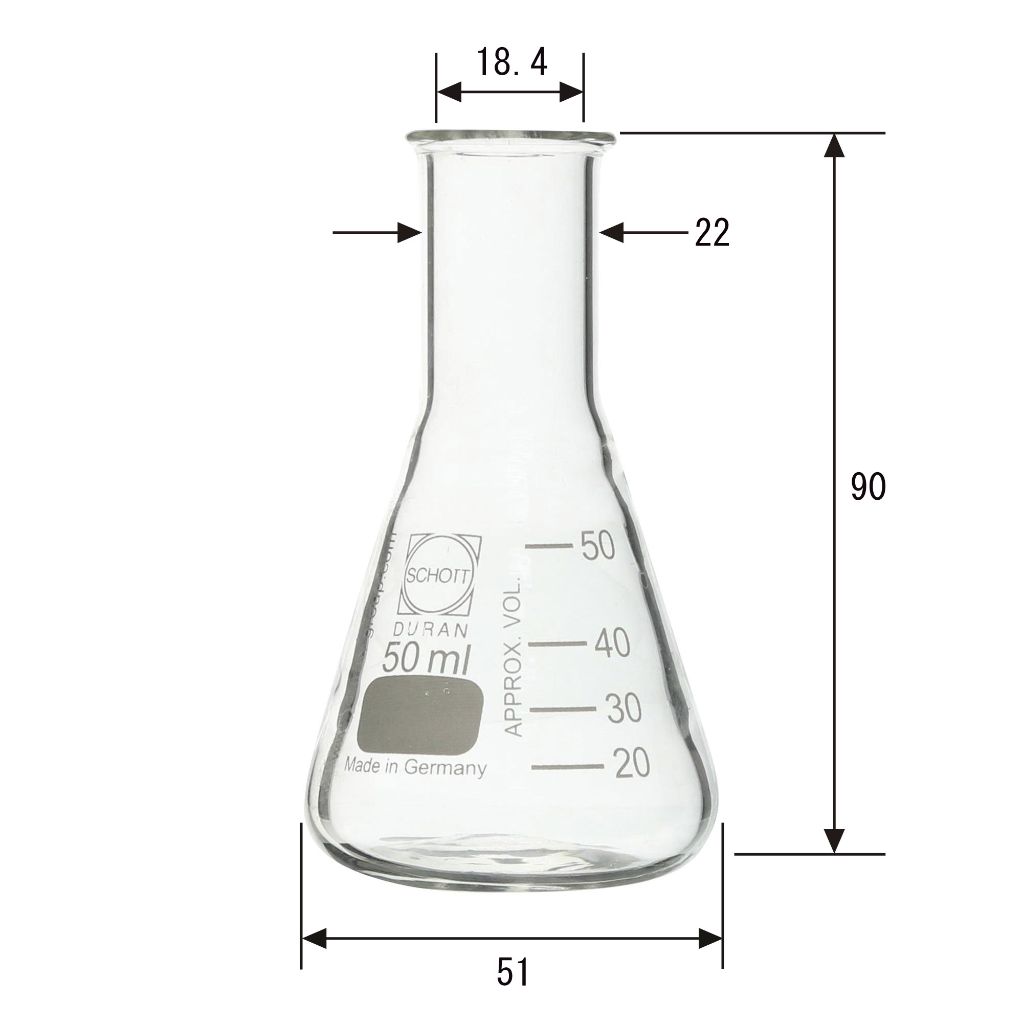 スーパー肉厚三角フラスコ 細口 50mL