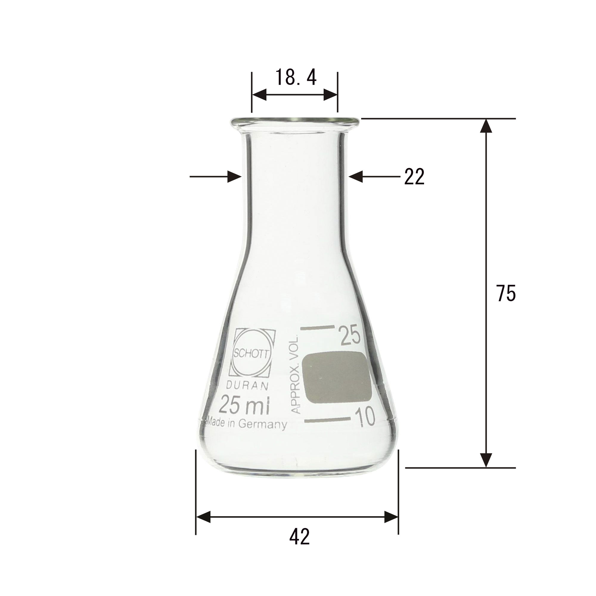 スーパー肉厚三角フラスコ 細口 25mL