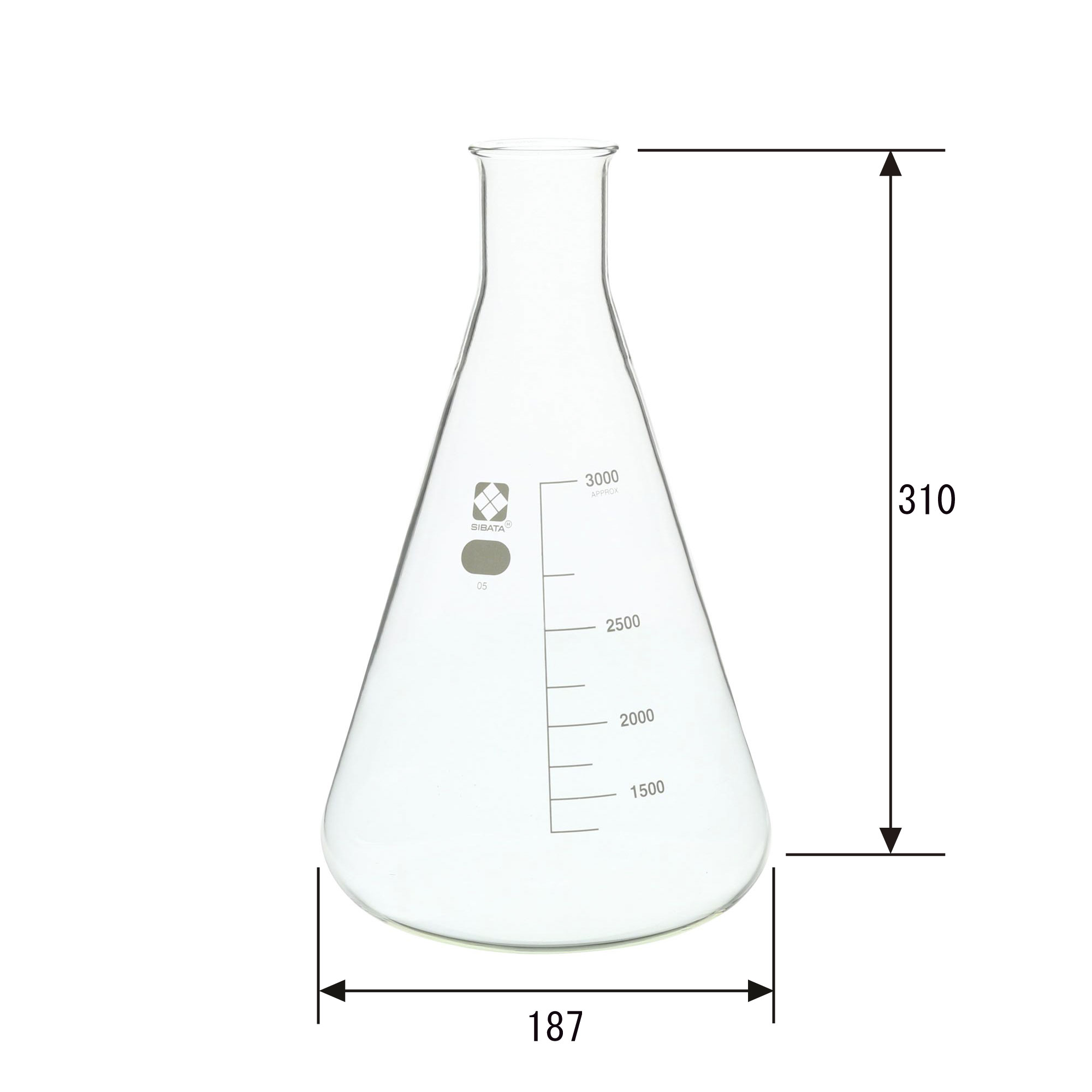 三角フラスコ 目安目盛付 3L